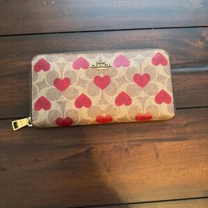 Coach Heart Pattern Wallet - Brown and Red
